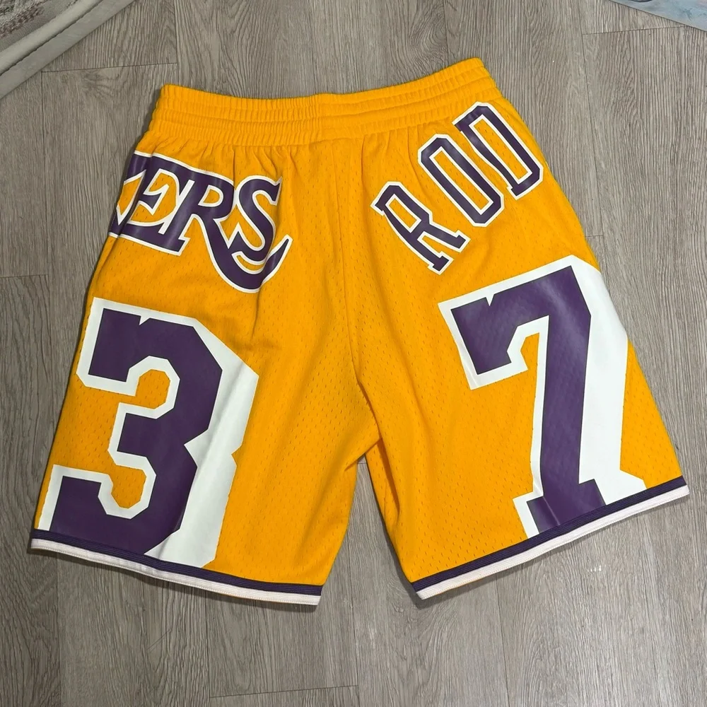 New Mens Mitchell & Ness Dennis Rodman Gold Los Angeles Lakers Maxxed Out Shorts
